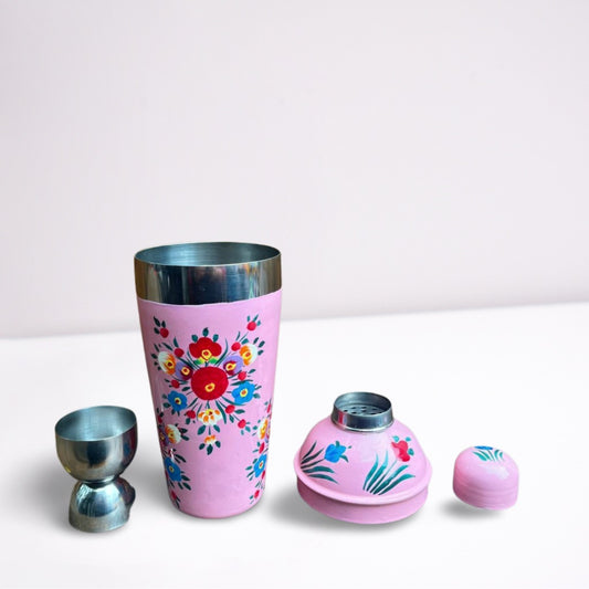 Hand Painted Enamel Cocktail Shaker - Pink