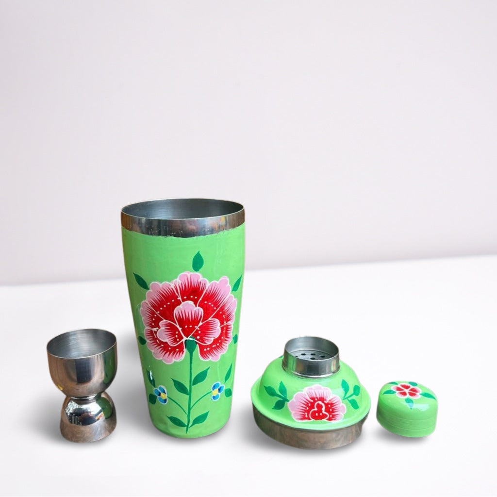 Hand Painted Enamel Cocktail Shaker - Mint Green