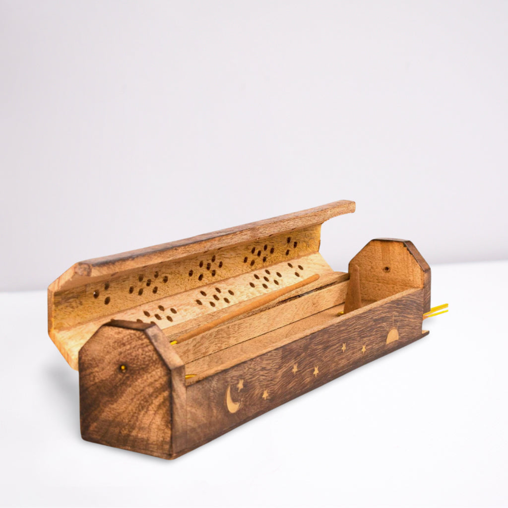Wooden Incense Box - Sunray, Stars & Moon